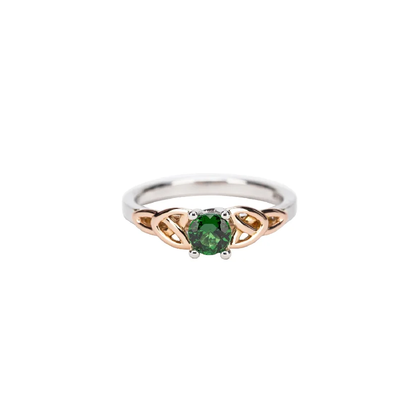 14k White and Rose Gold Tsavorite Trinity Ring