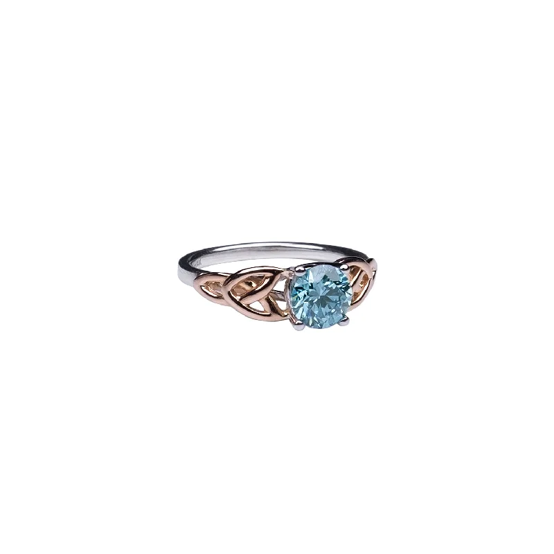 14k White and Rose Gold Certified Lab Grown Fancy Blue 1.13ct Diamond Trinity Ring