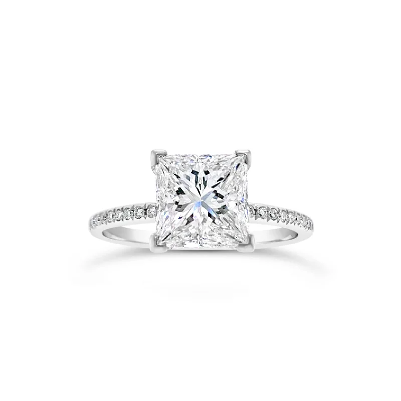 Princess-Cut Diamond Engagement Ring with Pave Diamond Shank