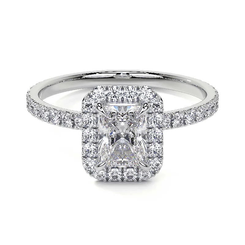 Radiant Cut Cluster Diamond Ring with Halo, 0.9 CT