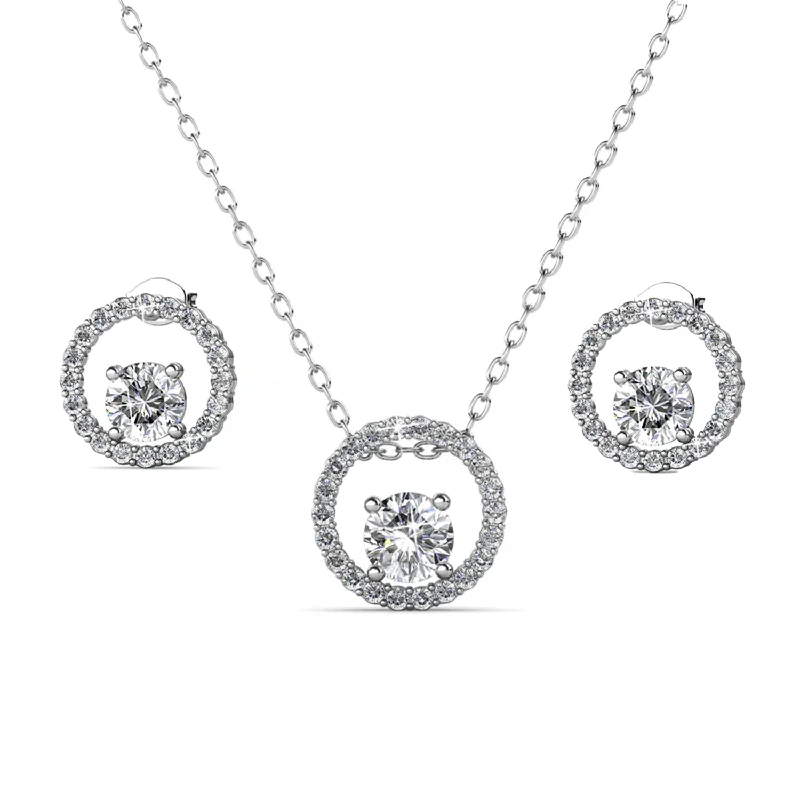 Reign 18k White Gold Necklace and Earrings Jewelry Set with Swarovski Crystals