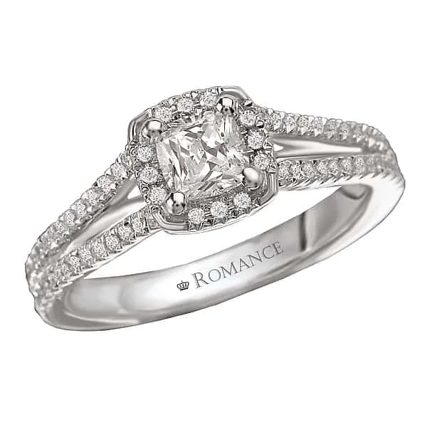 Romance Cushion Halo with Open Shoulder Engagement Ring