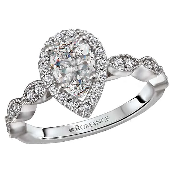 Romance Pear Shape Halo with Milgrain Engagement Ring