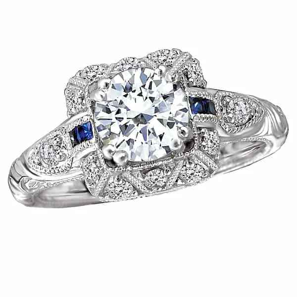 Romance Sapphire and Diamond Vintage Style Engagement Ring