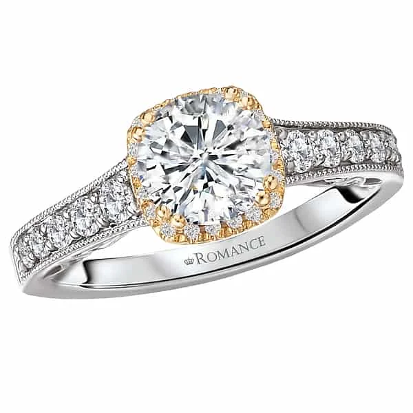 Romance Two Tone Subtle Halo Engagement Ring