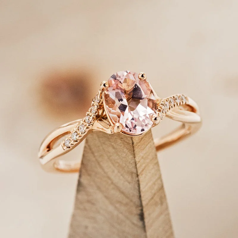 "ROSLYN" - OVAL CUT MORGANITE ENGAGEMENT RING WITH DIAMOND ACCENTS