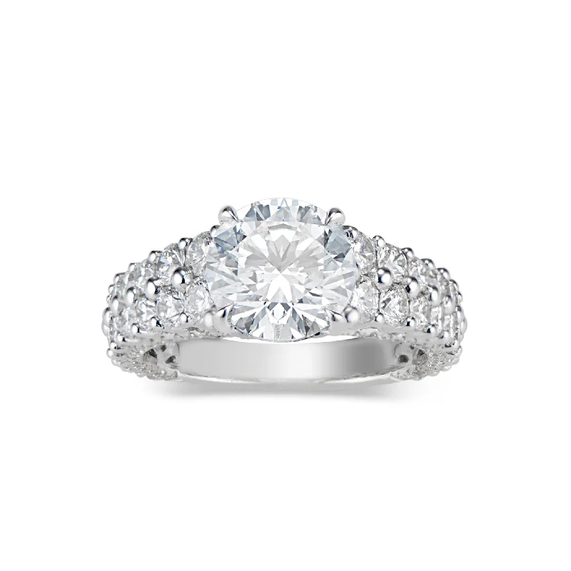 Round Diamond Engagement Ring with Double Diamond Band