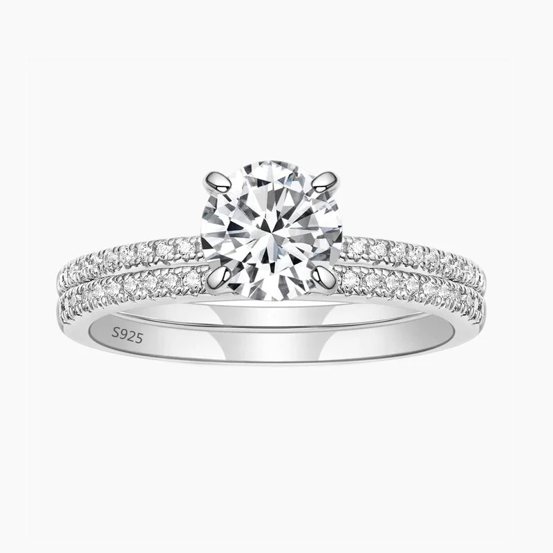 925 Sterling Silver Double Round Engagement Ring