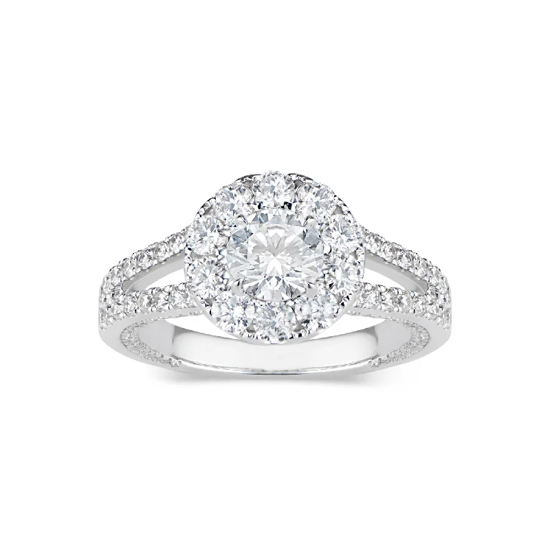 Round Halo Diamond Engagement Ring with Split Shank