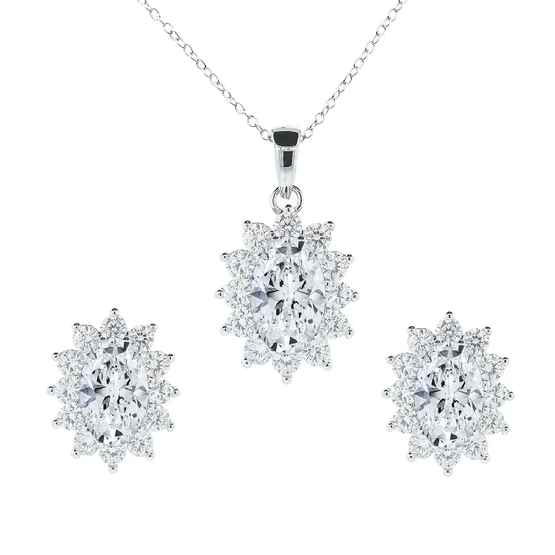 Sage 18k White Gold Plated Stud Earring and Necklace Set