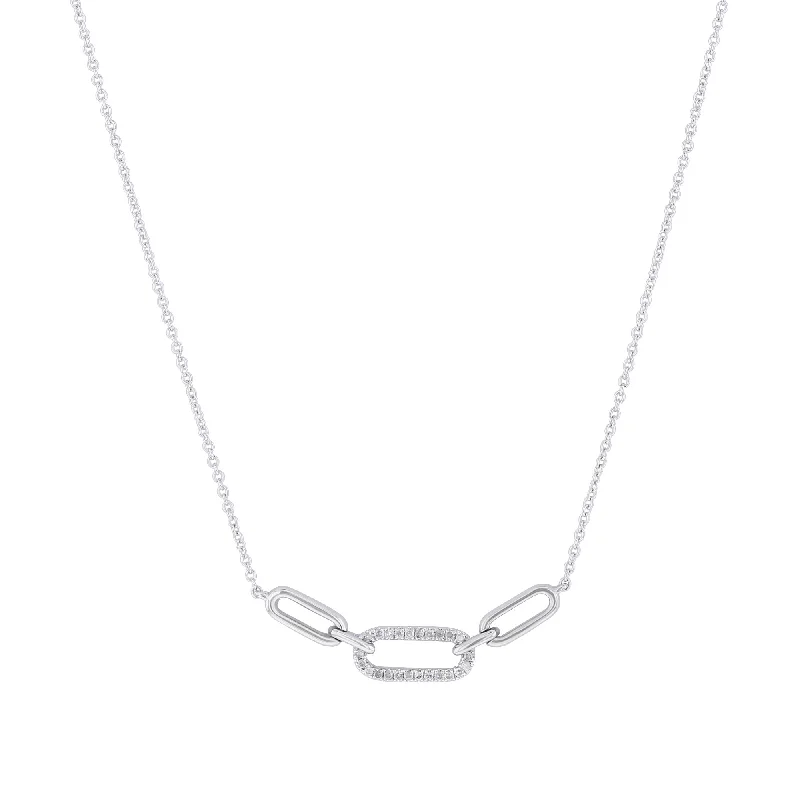 Silver Bristol Paper Clip Link Diamond Necklace