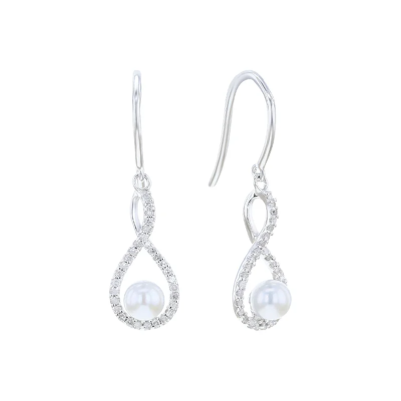 Silver Limitless Pearl & Diamond Drop Earrings