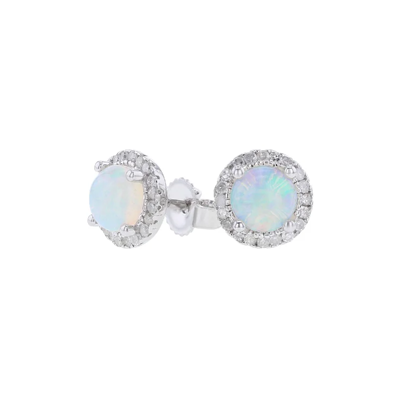 Silver Sprinkle Opal & Diamond Earrings