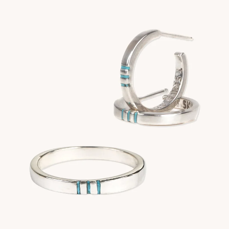 Spirit: Turquoise Silver Hoop Earrings & Infinity Ring Set