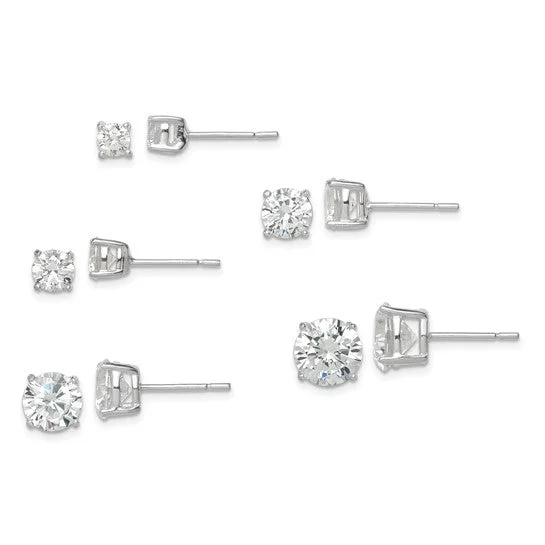 Sterling Silver CZ 5-Pair Post Earrings Set