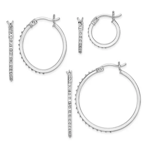 Sterling Silver Diamond Mystique Oval & Round Hoop Earrings Set