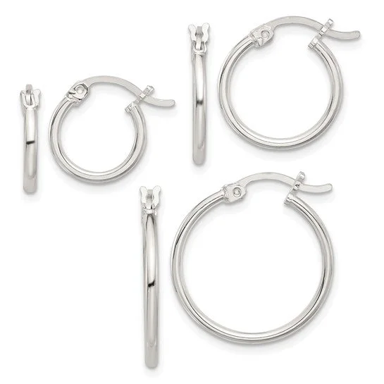 Sterling Silver Set of 3 Hoop Earrings Set