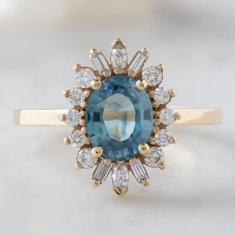 The Camellia Ring | 1.32ct Oval Blue Montana Sapphire in 14K Yellow Gold