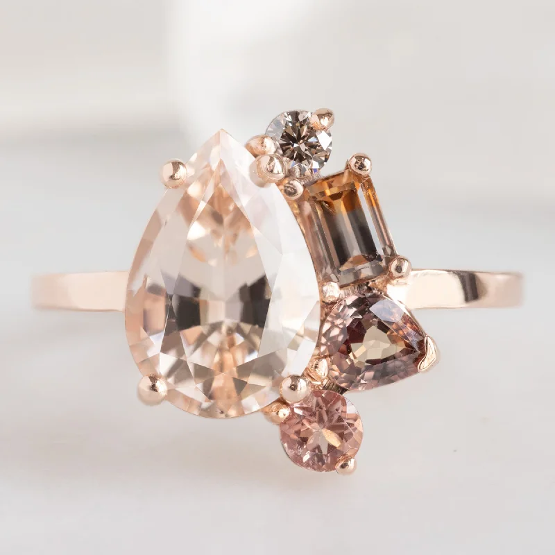 The Watercolor Cluster Ring | 1.86ct Pear Morganite in 14K Rose Gold