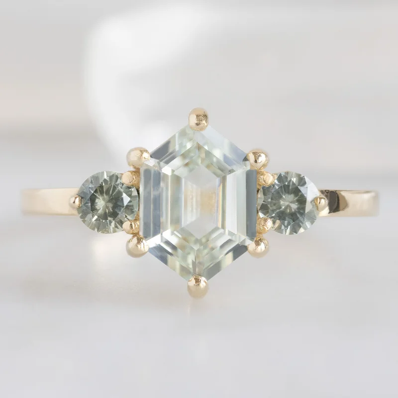 The Watercolor Ring | 1.57ct Hexagonal Green Sapphire in 14K Yellow Gold