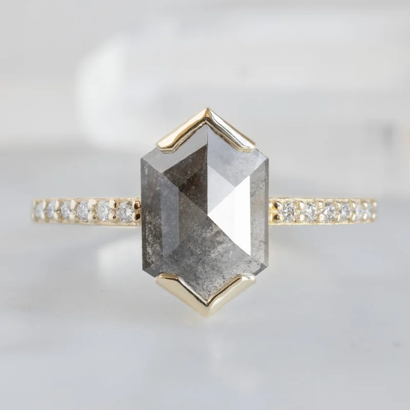 The Willow Ring | 1.35ct Salt and Pepper Hexagon in 14K Yellow Gold