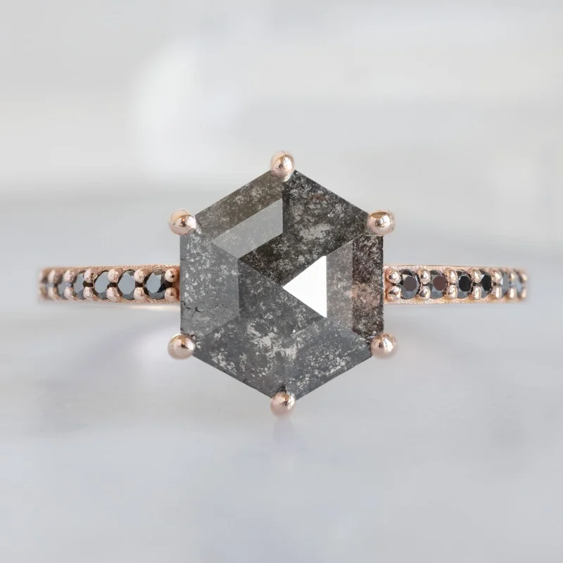 The Willow Ring | 1.81ct Black Hexagon Diamond in 14K Rose Gold