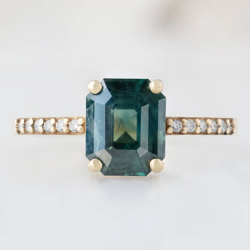 The Willow Ring | 2.00ct Emerald Cut Teal Sapphire in 14K Yellow Gold