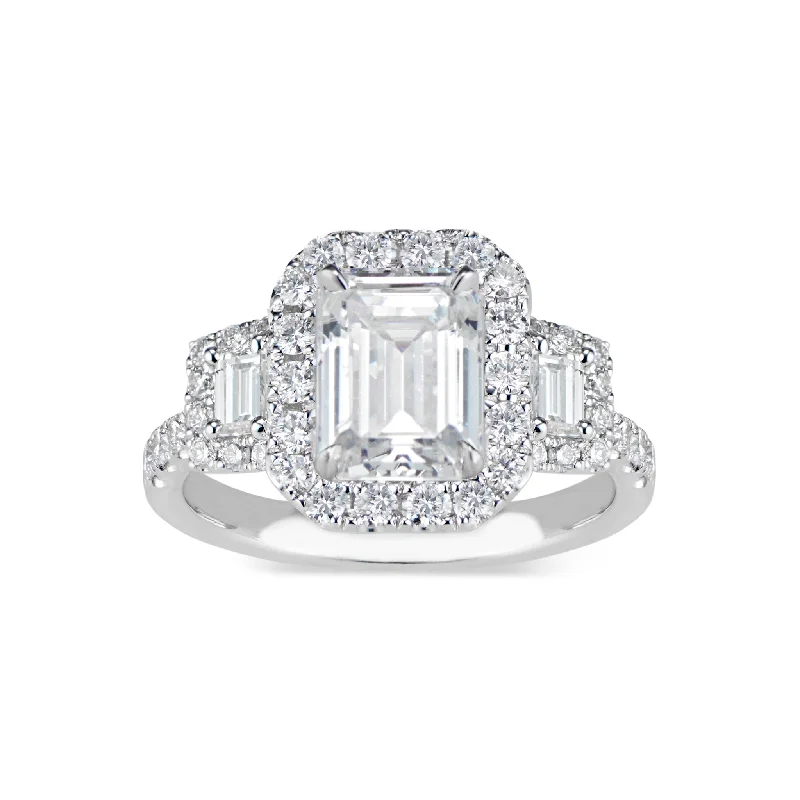 Three-Stone Emerald-Cut Diamond Engagement Ring