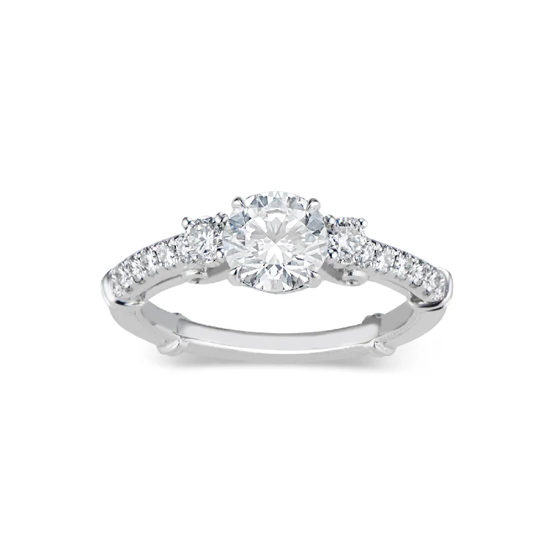 Three-Stone Engagement Ring with Diamond Shoulders