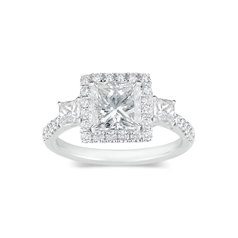 Three Stone Princess Cut Diamond Engagement Ring