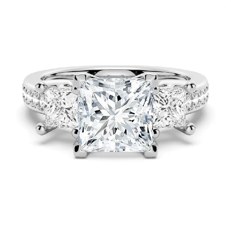 Three Stone Princess Shaped Moissanite Engagement Ring