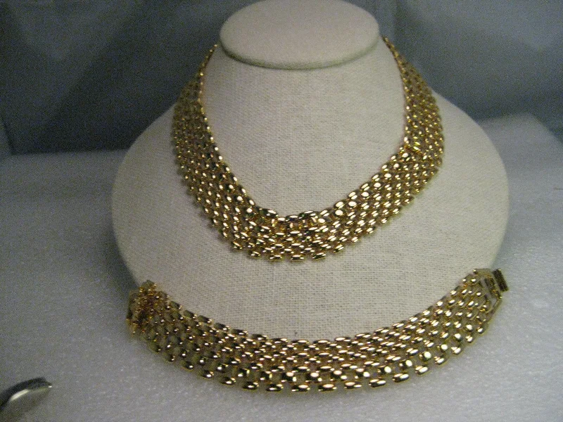 Vintage Necklace & Bracelet Set, Gold tone, Woven Design, 3/4" wide, Premier Design, 17.5"