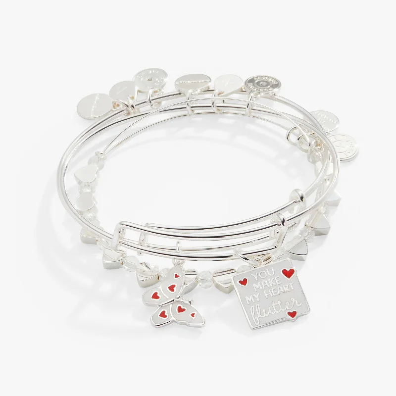 'You Make My Heart Flutter' Charm Bangle, Set of 3