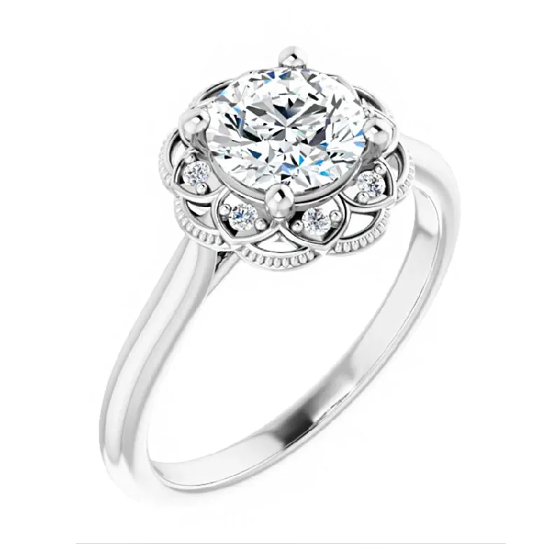 14K White Gold 6.5 mm Round Engagement Ring