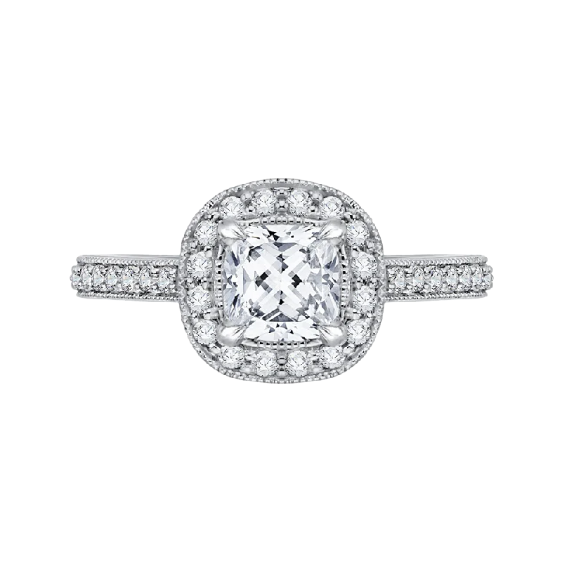 14K White Gold Cushion Diamond Halo Engagement Ring (Semi Mount)