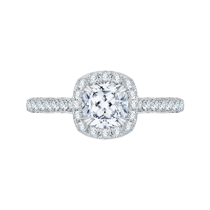 14K White Gold Cushion Halo Diamond Engagement Ring (Semi Mount)