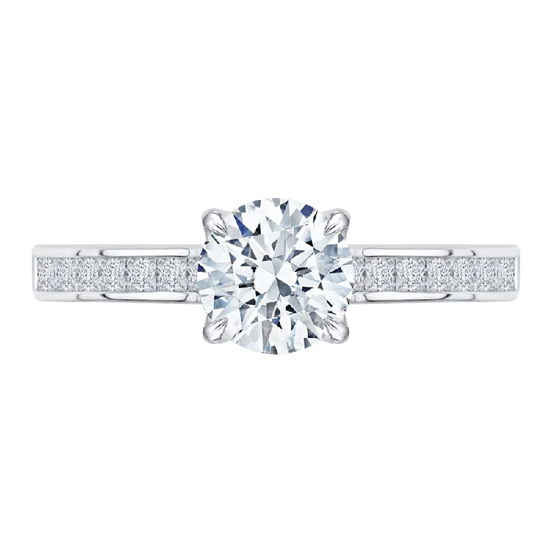 14K White Gold Cut Round Diamond Cathedral Style Engagement Ring (Semi Mount)