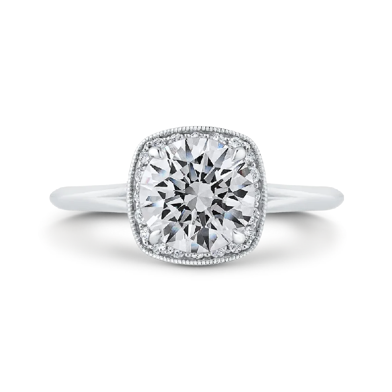 14K White Gold Diamond Halo Engagement Ring (Semi-Mount)