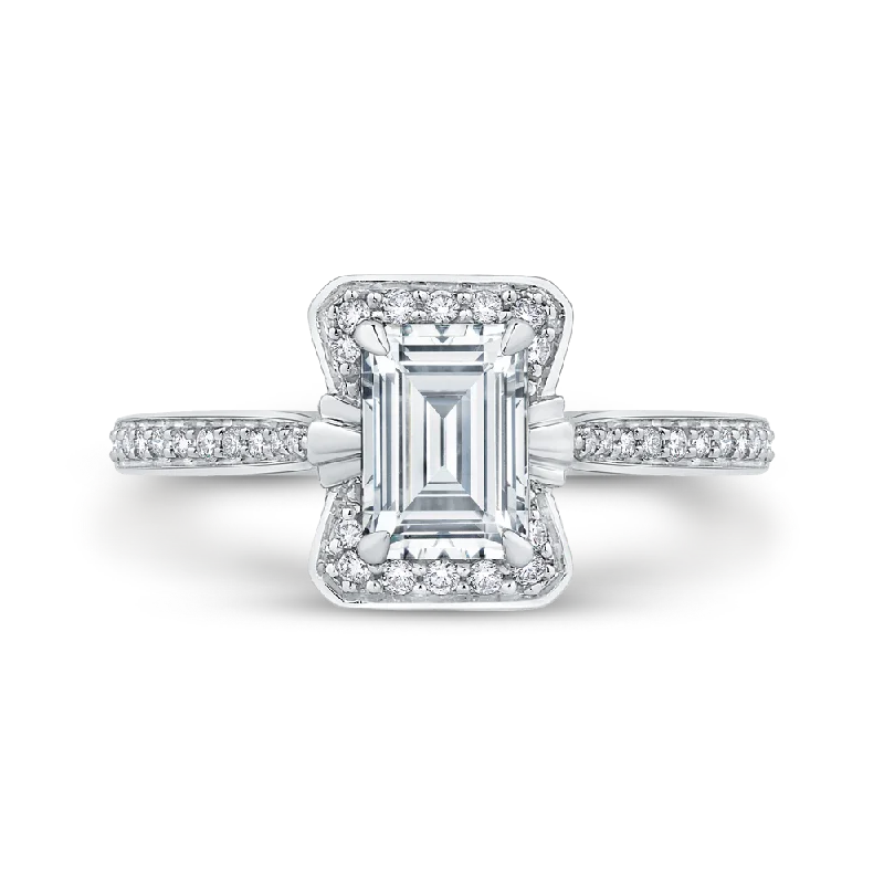 14K White Gold Emerald Cut Diamond Engagement Ring (Semi Mount)