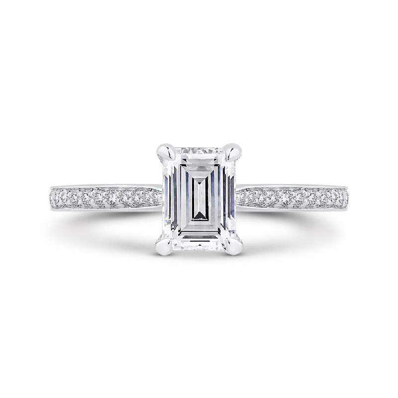 14K White Gold Emerald Cut Diamond Engagement Ring (Semi Mount)