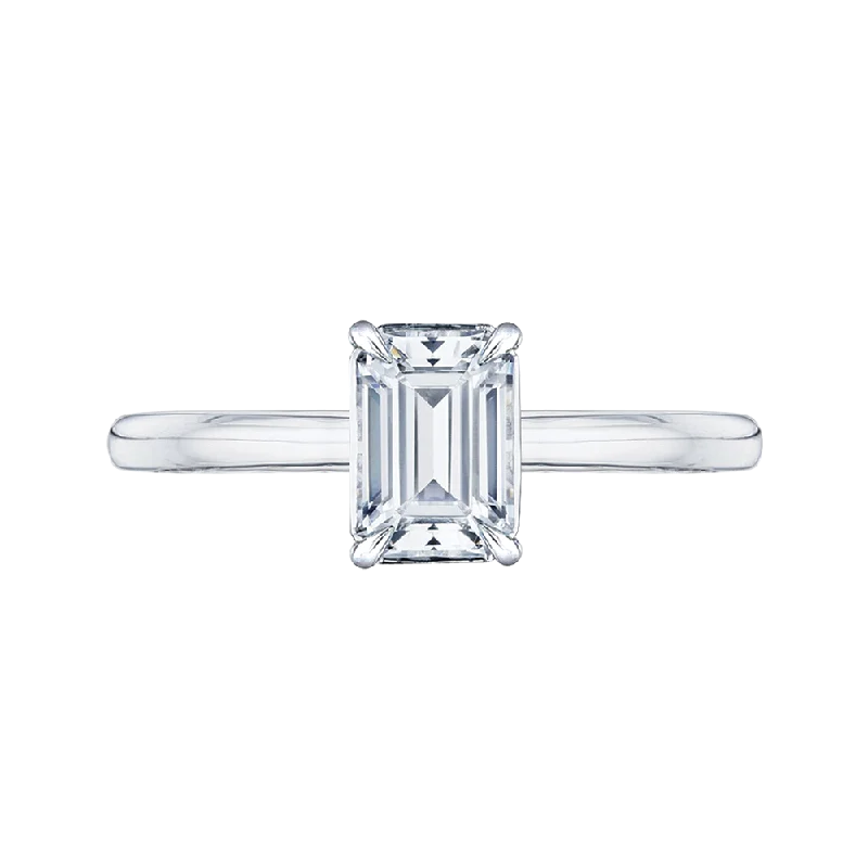 14K White Gold Emerald Cut Diamond Solitaire Engagement Ring (Semi Mount)