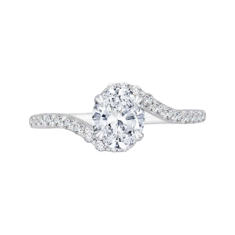 14K White Gold Oval Cut Diamond Promise Engagement Ring (Semi Mount)