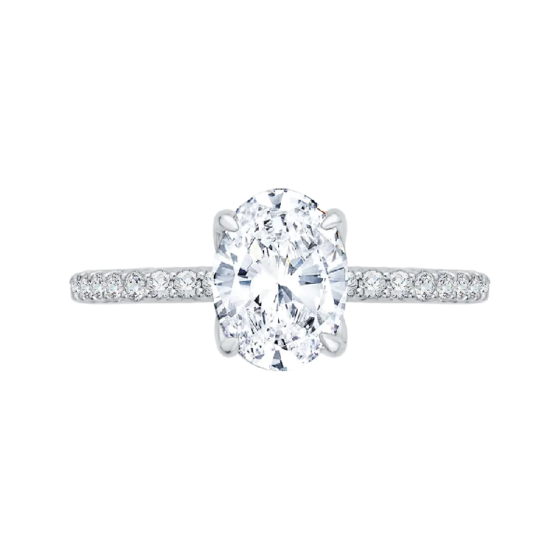 14K White Gold Oval Diamond Floral Engagement Ring (Semi Mount)