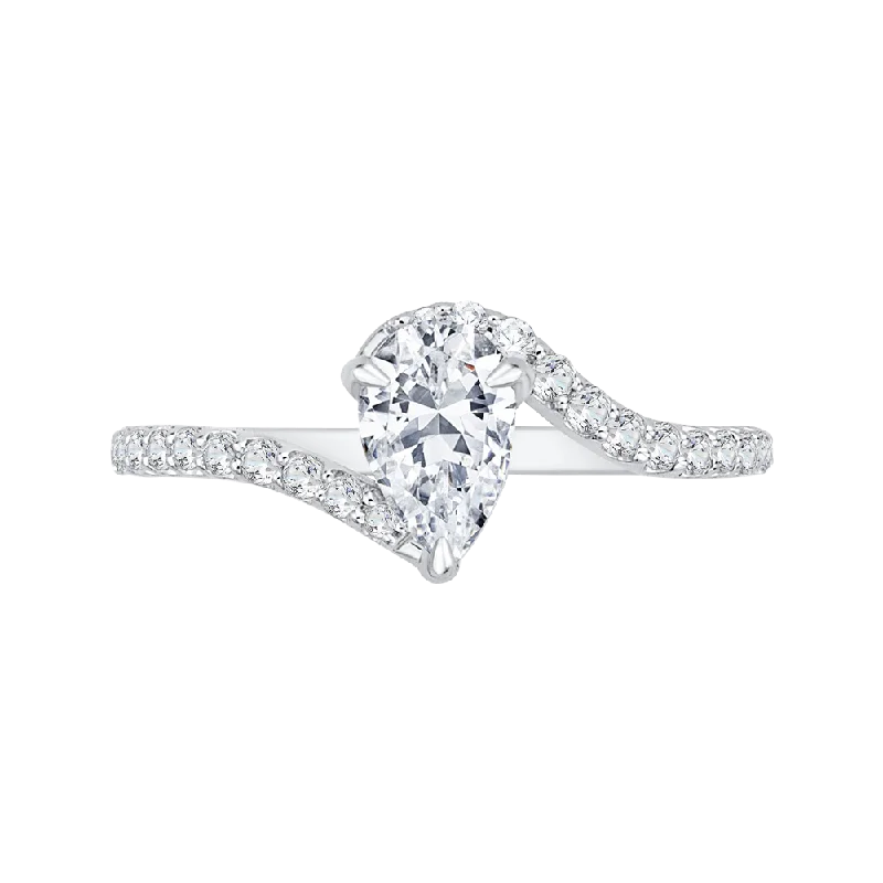 14K White Gold Pear Diamond Promise Engagement Ring (Semi Mount)