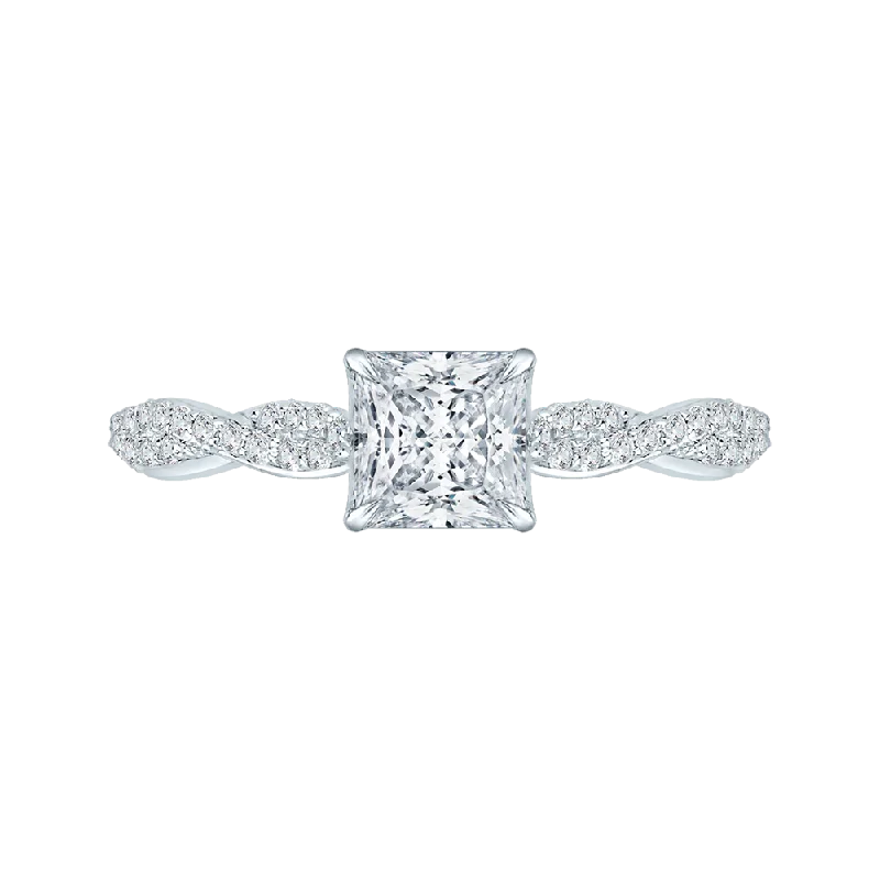 14K White Gold Princess Diamond Engagement Ring with Criss Cross Shank (Semi Mount)