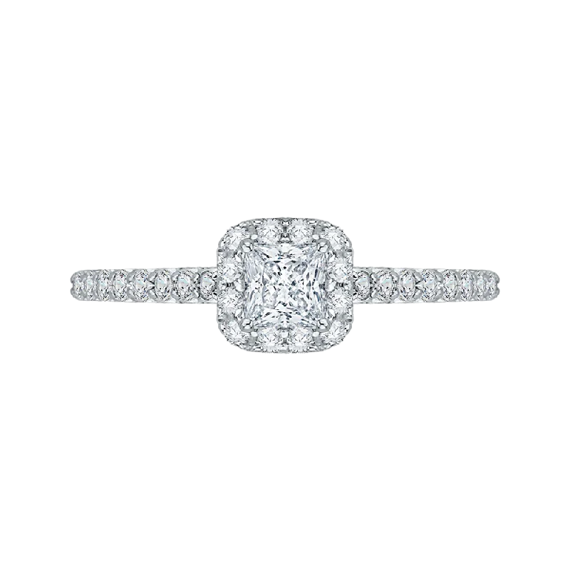 14K White Gold Princess Diamond Halo Engagement Ring (Complet Set)