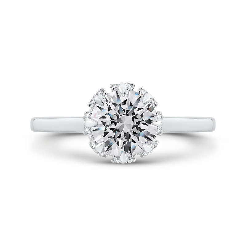 14K White Gold Round Cut Diamond Engagement Ring (Semi Mount)