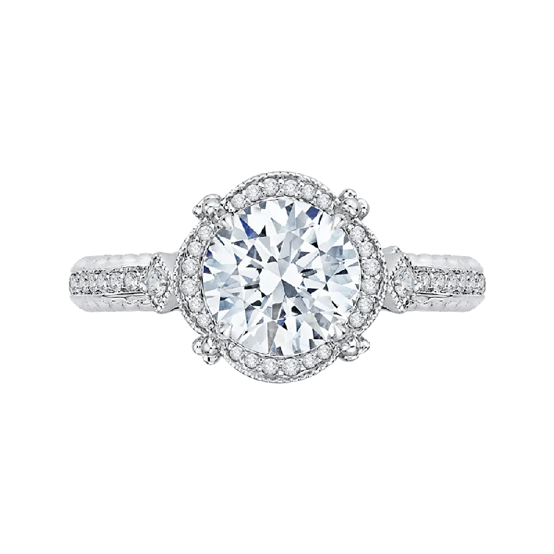 14K White Gold Round Cut Diamond Halo Engagement Ring (Semi Mount)