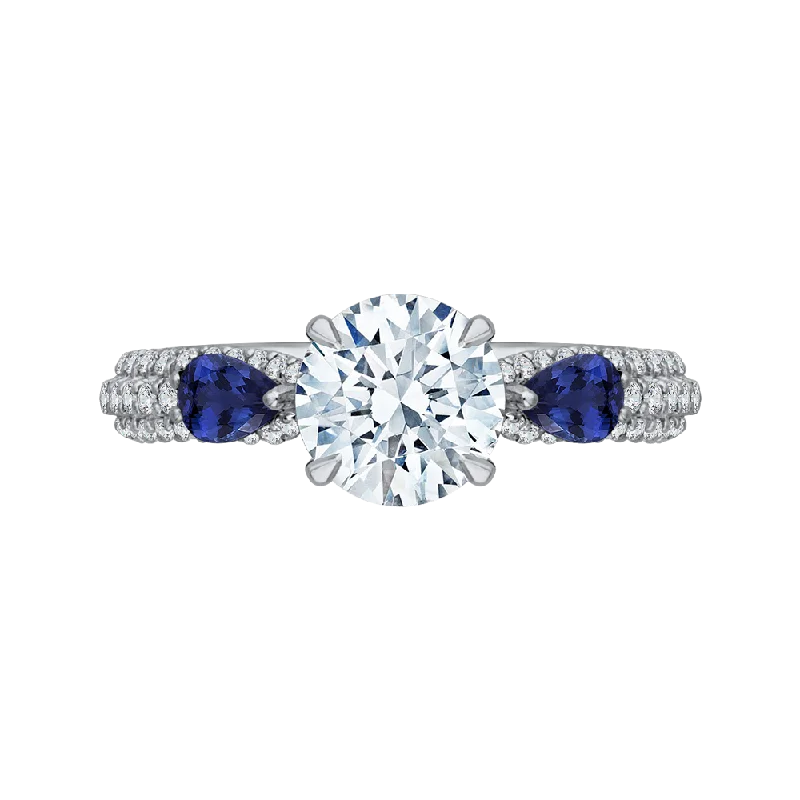 14K White Gold Round Diamond and Sapphire Engagement Ring (Semi Mount)