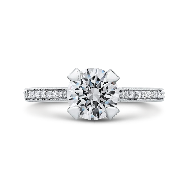 14K White Gold Round Diamond Classic Engagement Ring (Semi Mount)